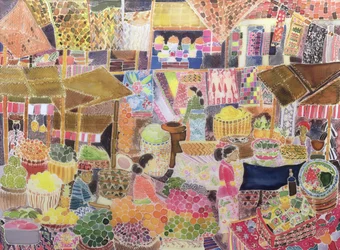 Ubud-Markt, Bali, 2002 (farbige Tinte auf Seide)